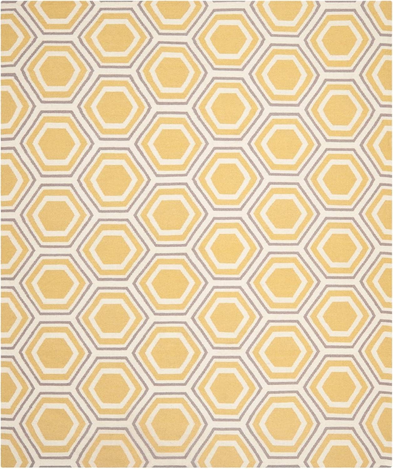 SAFAVIEH Dhurrie Weldon Geometric Hexagons Wool Area Rug, Ivory/Yellow, 6' x 9'