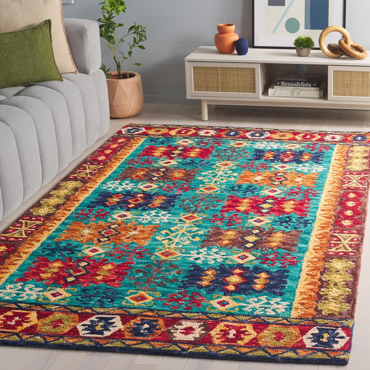 SAFAVIEH Aspen Cindra Southwestern Wool Area Rug, Blue/Red, 4' x 6'