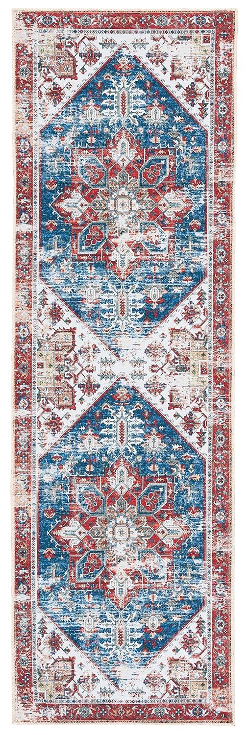 Tucson Vintage Persian TSN102 Power Loomed Machine Washable Skid-Resistant Indoor Runner Rug - Blue/Red - 2'6"x12' - Safavieh
