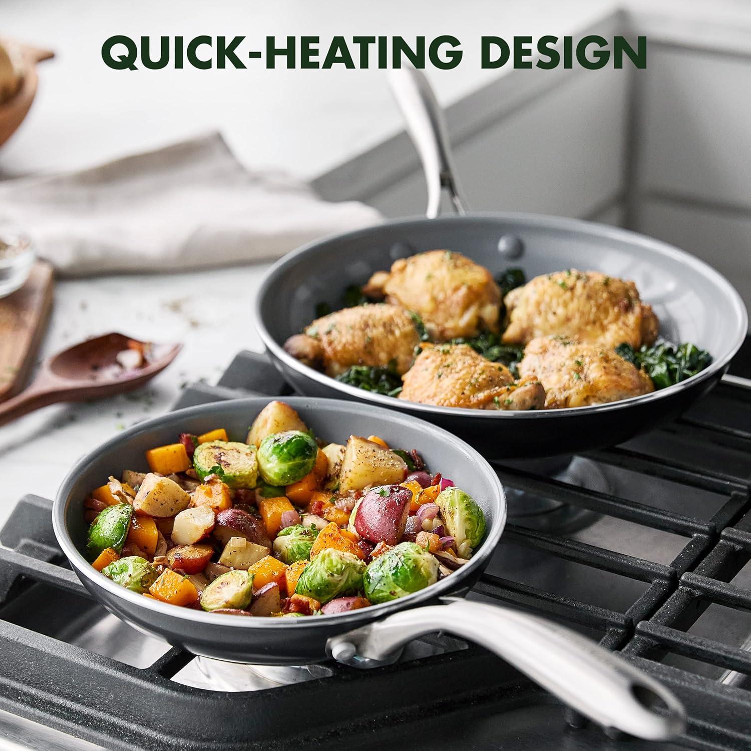 GreenPan Swift Healthy Ceramic Nonstick, 8" and 10" Frying Pan Skillet Set, Stainless Steel Handles, , Dishwasher Safe, Oven Safe, Black