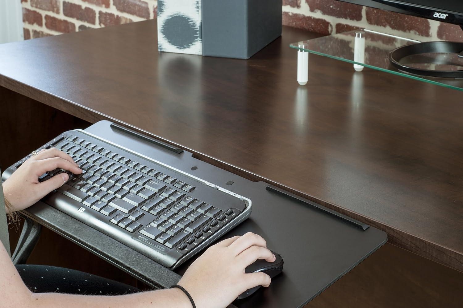 Black Adjustable Under Desk Keyboard Tray with Gel Padding