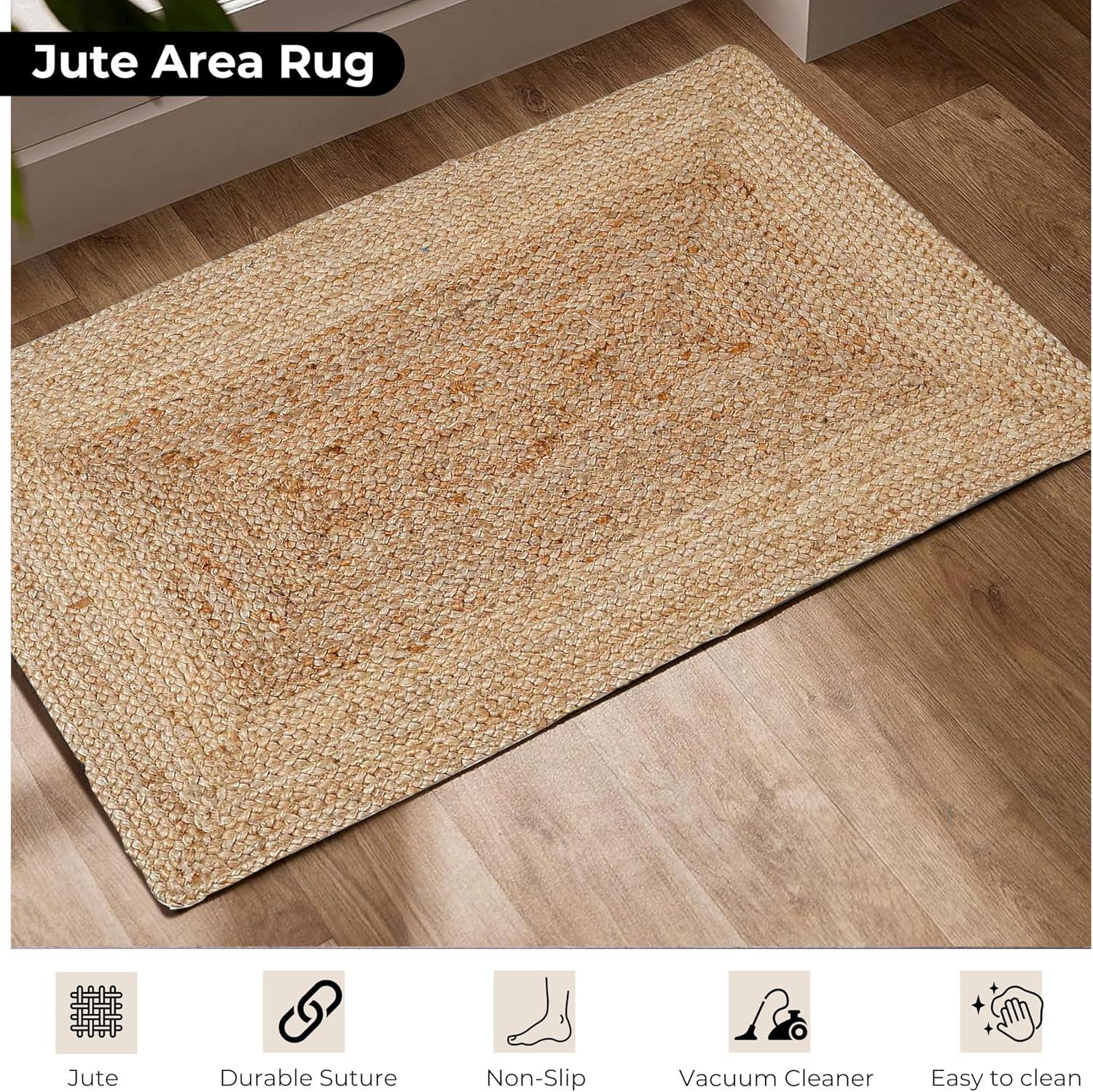 Nuloom 4 Round Rigo Jute Hand Woven Indoor Area Rug, Natural, Solid Farmhouse Design, Natural Fiber Bedroom, Living Room, Kitchen,