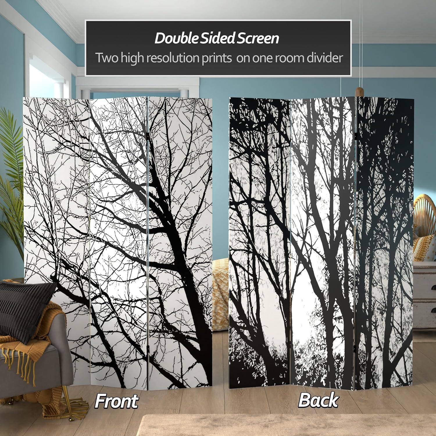 Black and White Trees 3-Panel Folding Room Divider