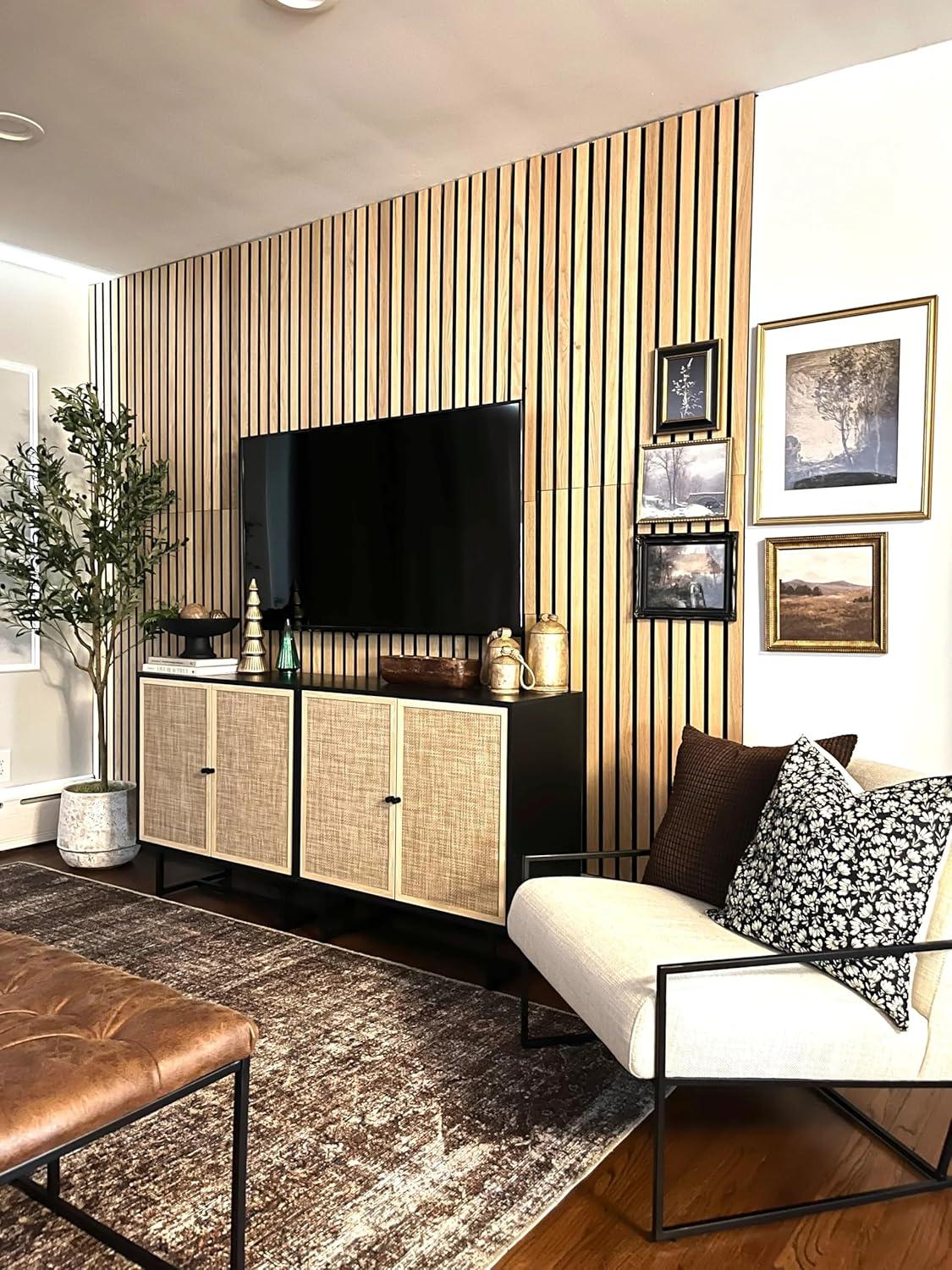 Black Oak and Cane Rectangular Sideboard with Adjustable Shelving