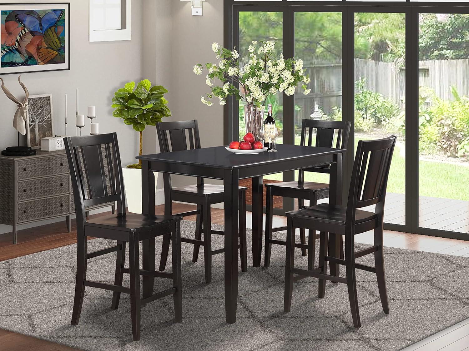 Black Rectangular Wood Counter Height Table Set with 4 Chairs