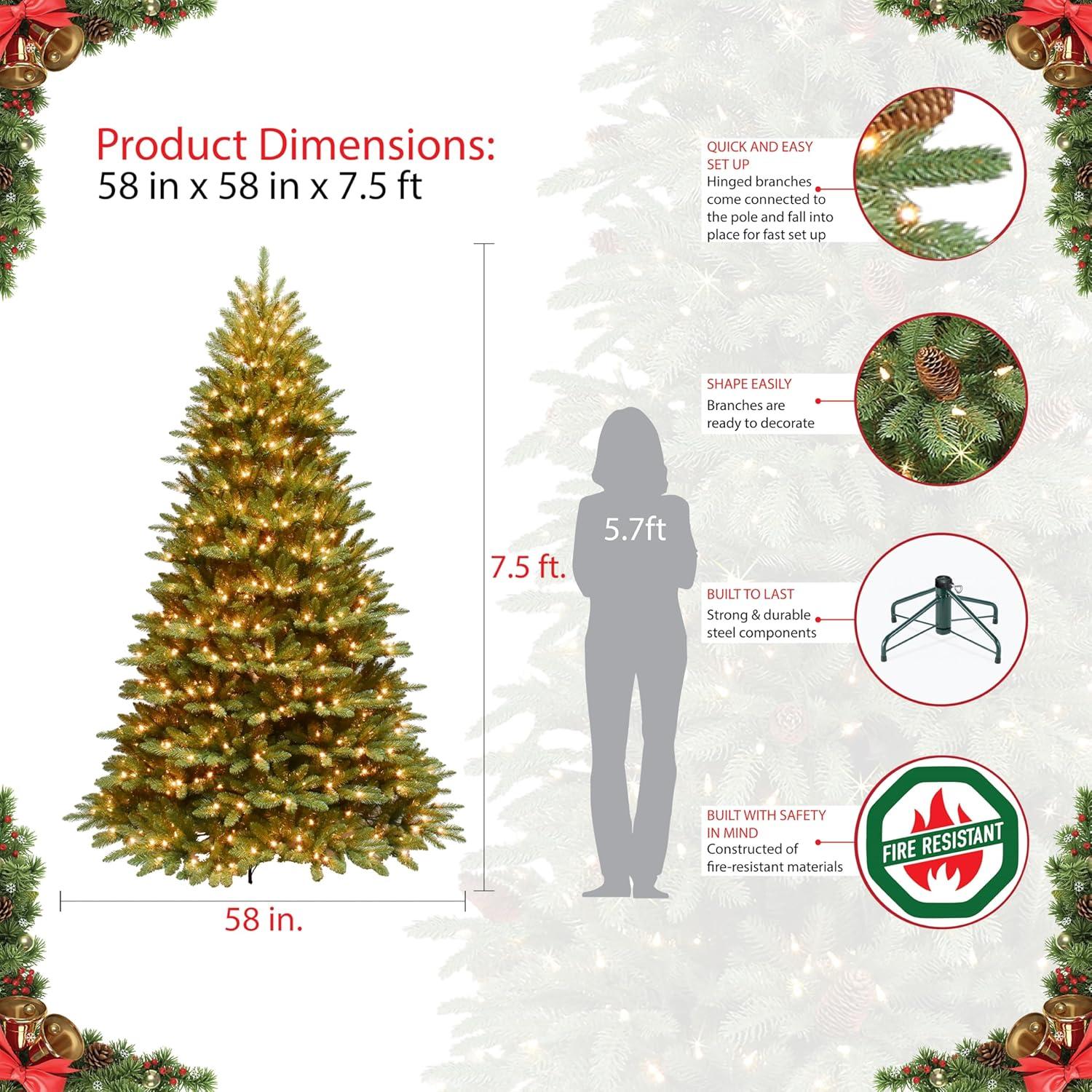 Puleo International 7.5 Pre-Lit Fraser Fir Artificial Christmas Tree with 750 Clear UL-listed Lights