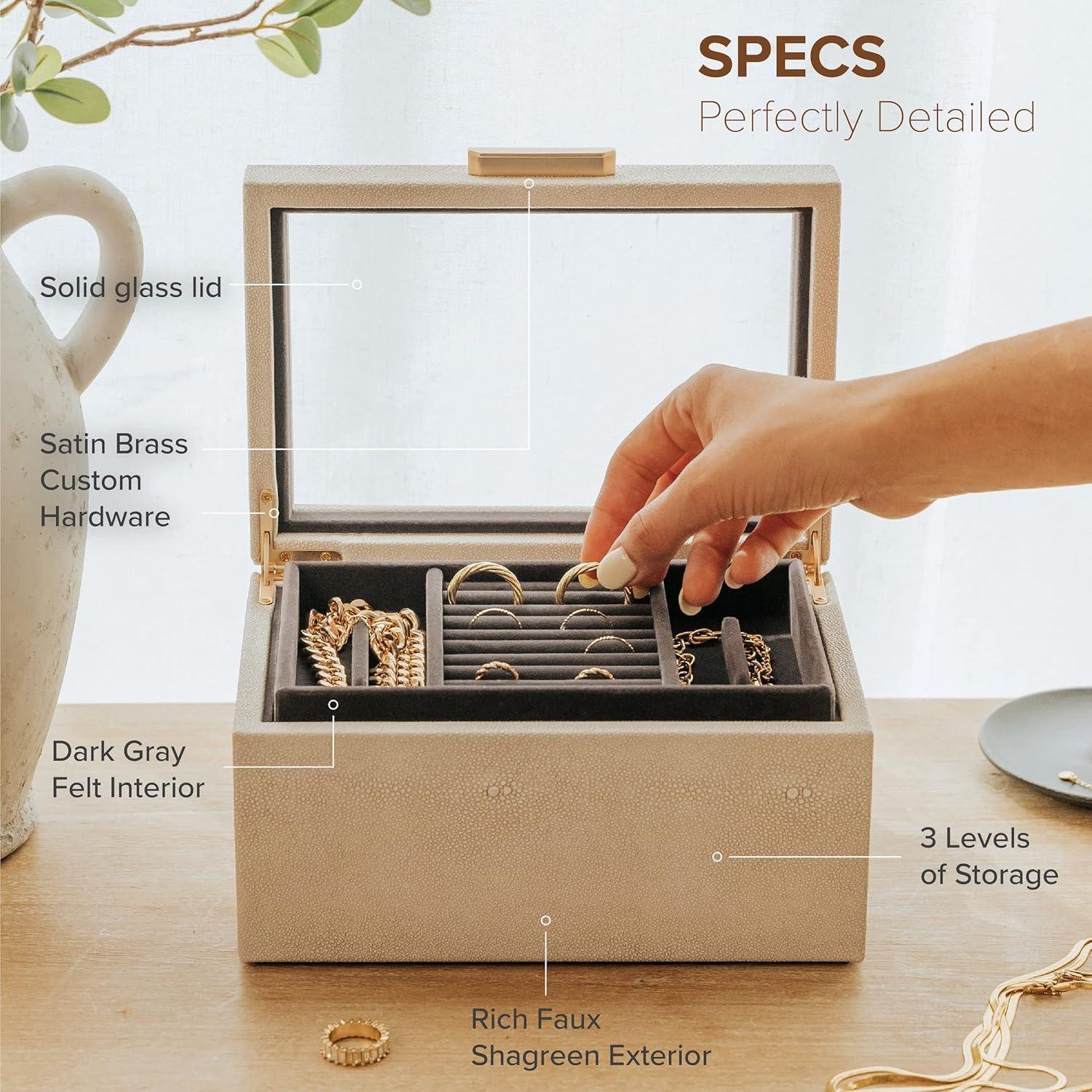 Petite 3 Tier Jewelry Box, Storage & Display Case, Accessory Organizer, Shagreen Vegan Leather