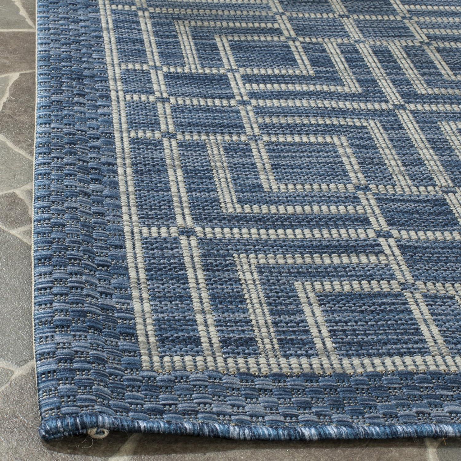 Gray and Blue Geometric Synthetic Square Area Rug