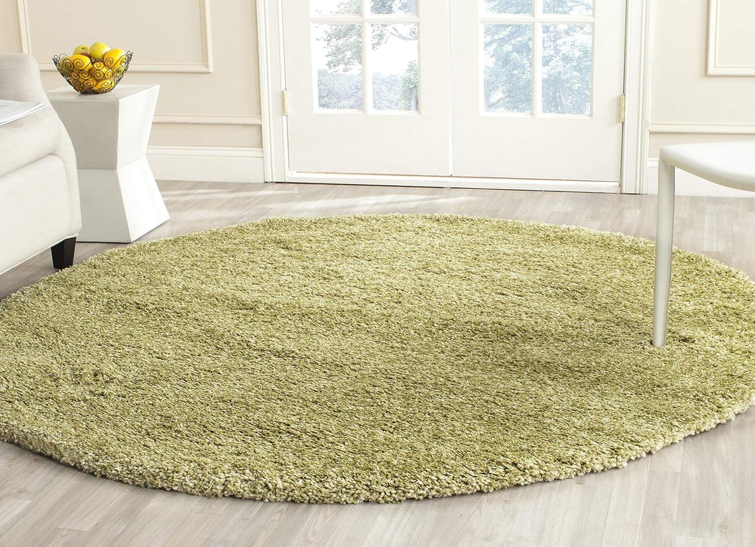 SAFAVIEH California Solid Plush Shag Area Rug, Green, 4' x 4' Round