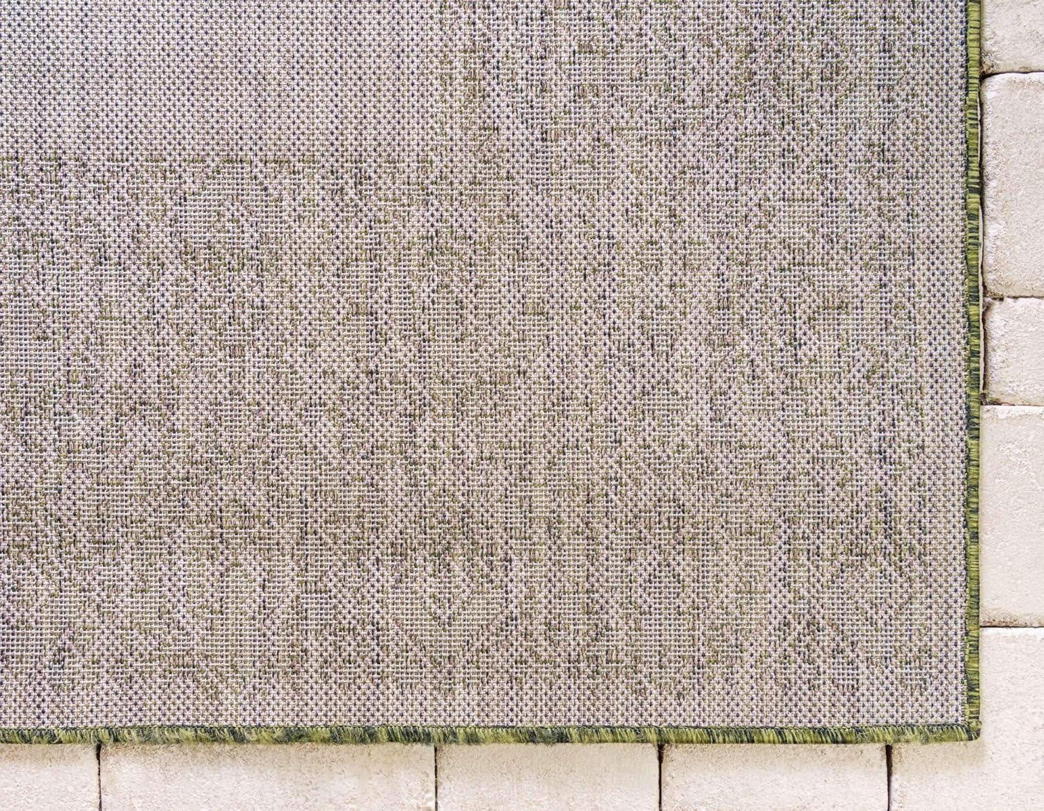 Unique Loom Outdoor Border Collection Area Rug - Floral Border (9' x 12' Rectangle Green/Ivory)