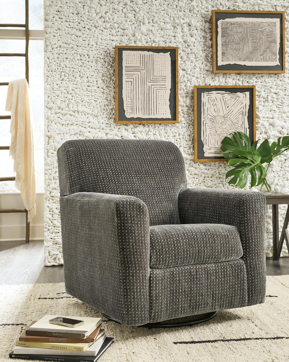 Charcoal Gray Swivel Glider Accent Chair with Polyester Upholstery