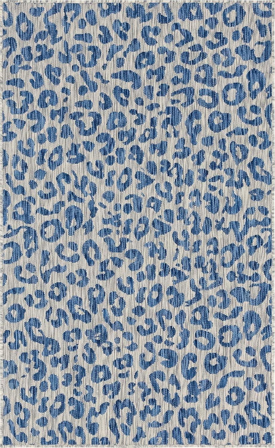 Unique Loom Outdoor Safari Collection Area Rug - Leopard (5' 1" x 8' Rectangle Blue/Gray)