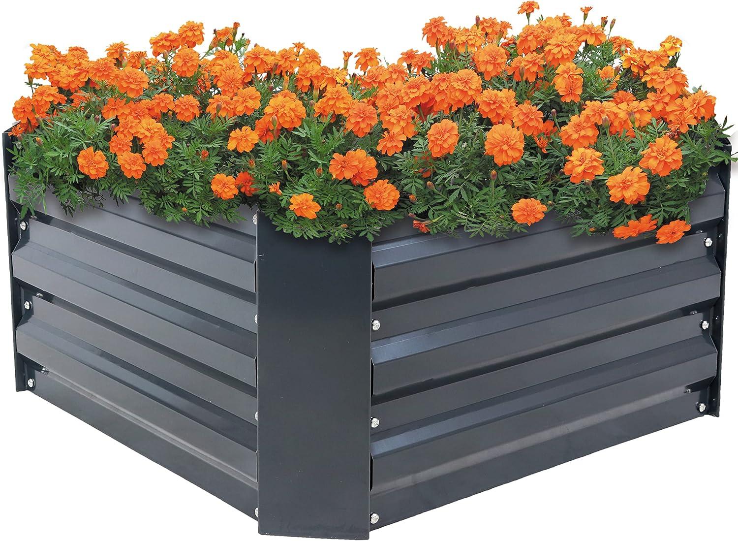 Sunnydaze Corrugated Galvanized Steel Raised Garden Bed for Plants, Vegetables, and Flowers - 24" Square x 11.75" H