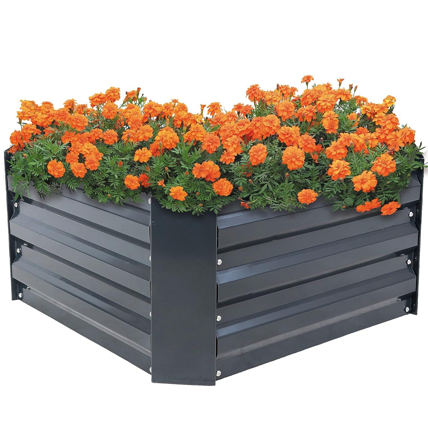 Sunnydaze Corrugated Galvanized Steel Raised Garden Bed for Plants, Vegetables, and Flowers - 24" Square x 11.75" H - Dark Gray