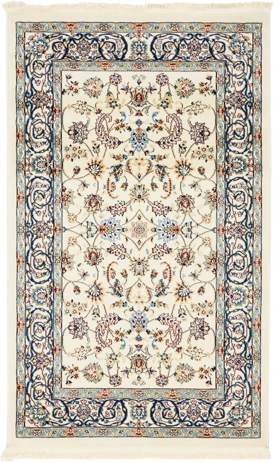 Ivory Floral Synthetic Rectangular Indoor Rug