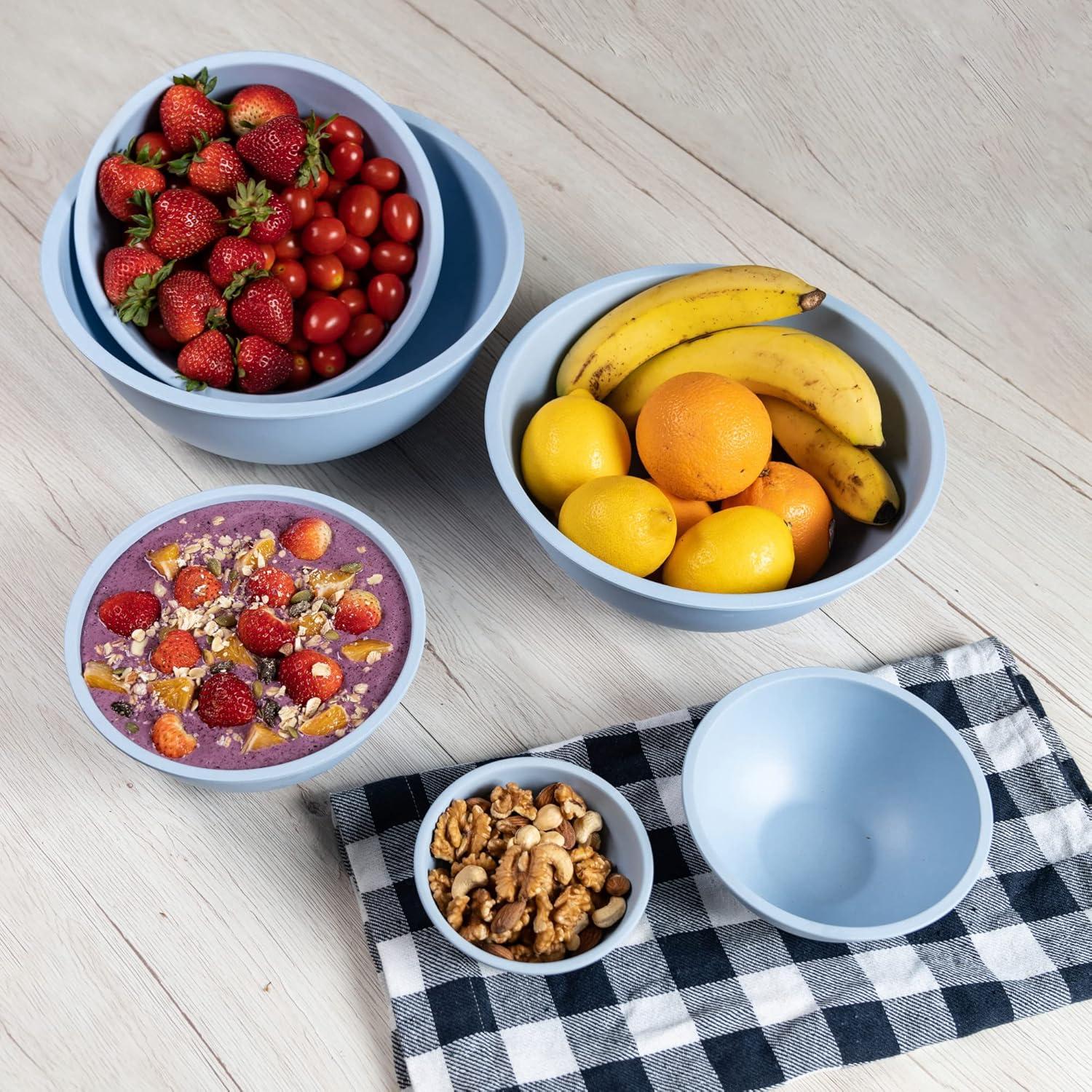 Eco-Friendly Blue Bamboo Fiber 6-Piece Mixing Bowl Set