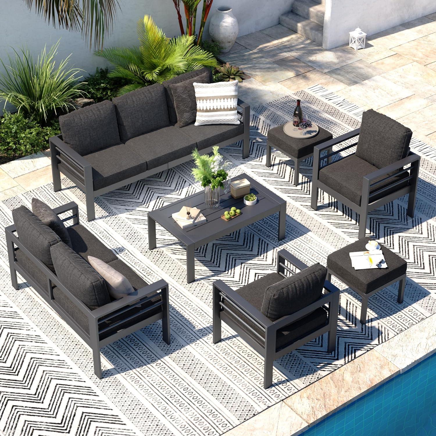 Modern Dark Gray Aluminum 7-Piece Patio Furniture Set