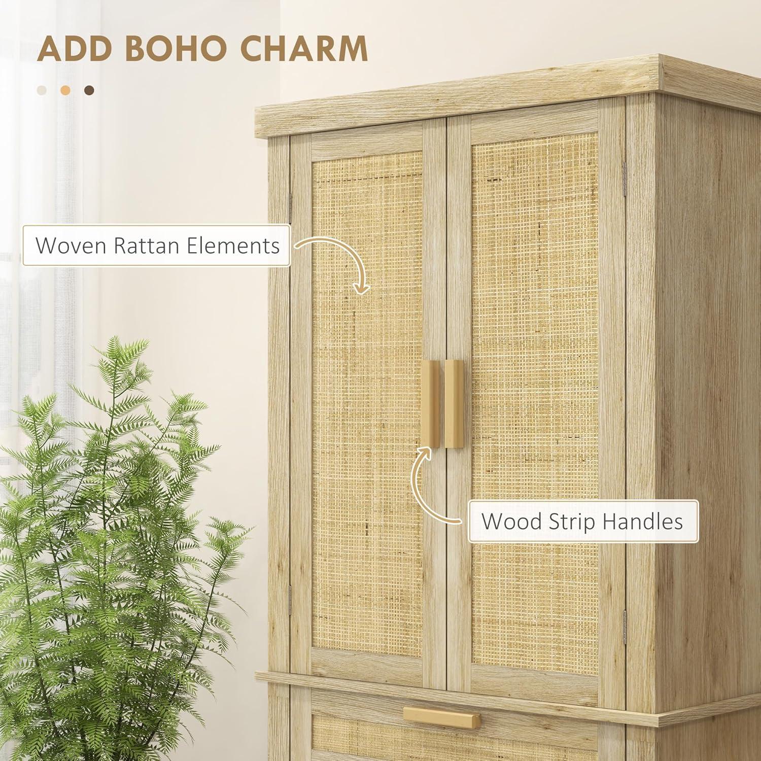 Oak and Rattan 72" Tall Kitchen Pantry Storage Cabinet