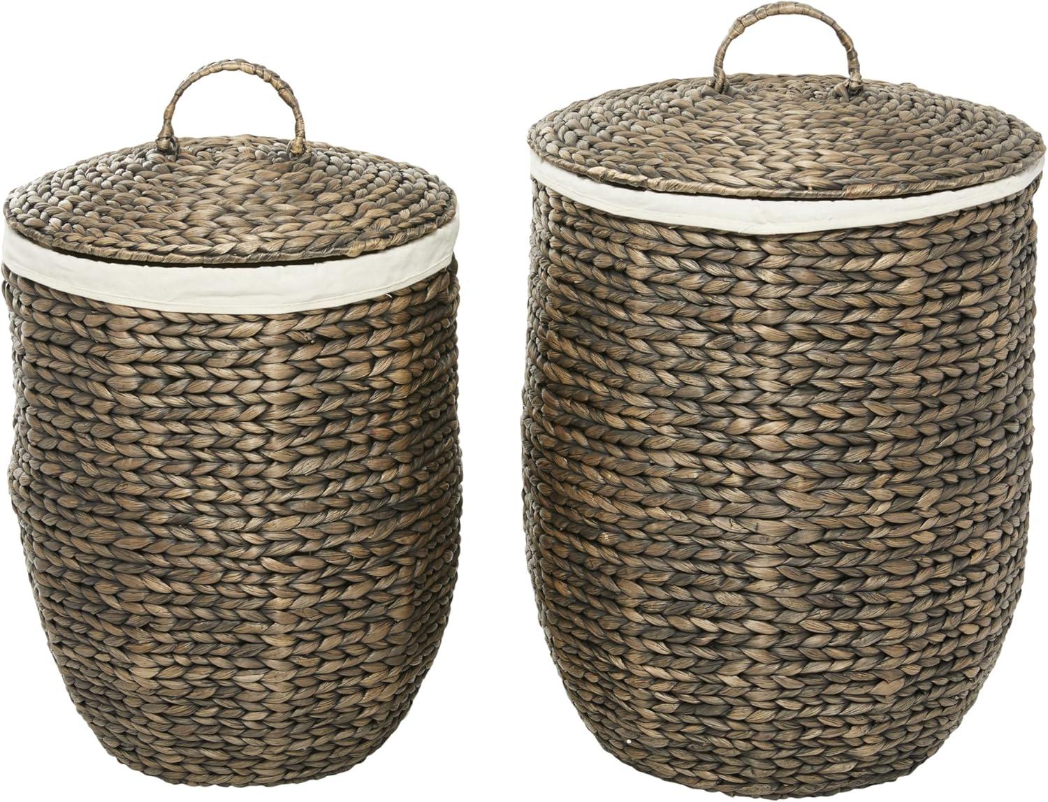 CosmoLiving by Cosmopolitan 23", 24"H Dark Brown Seagrass Handmade Storage Basket with Liner and Matching Tops, 2-Pieces