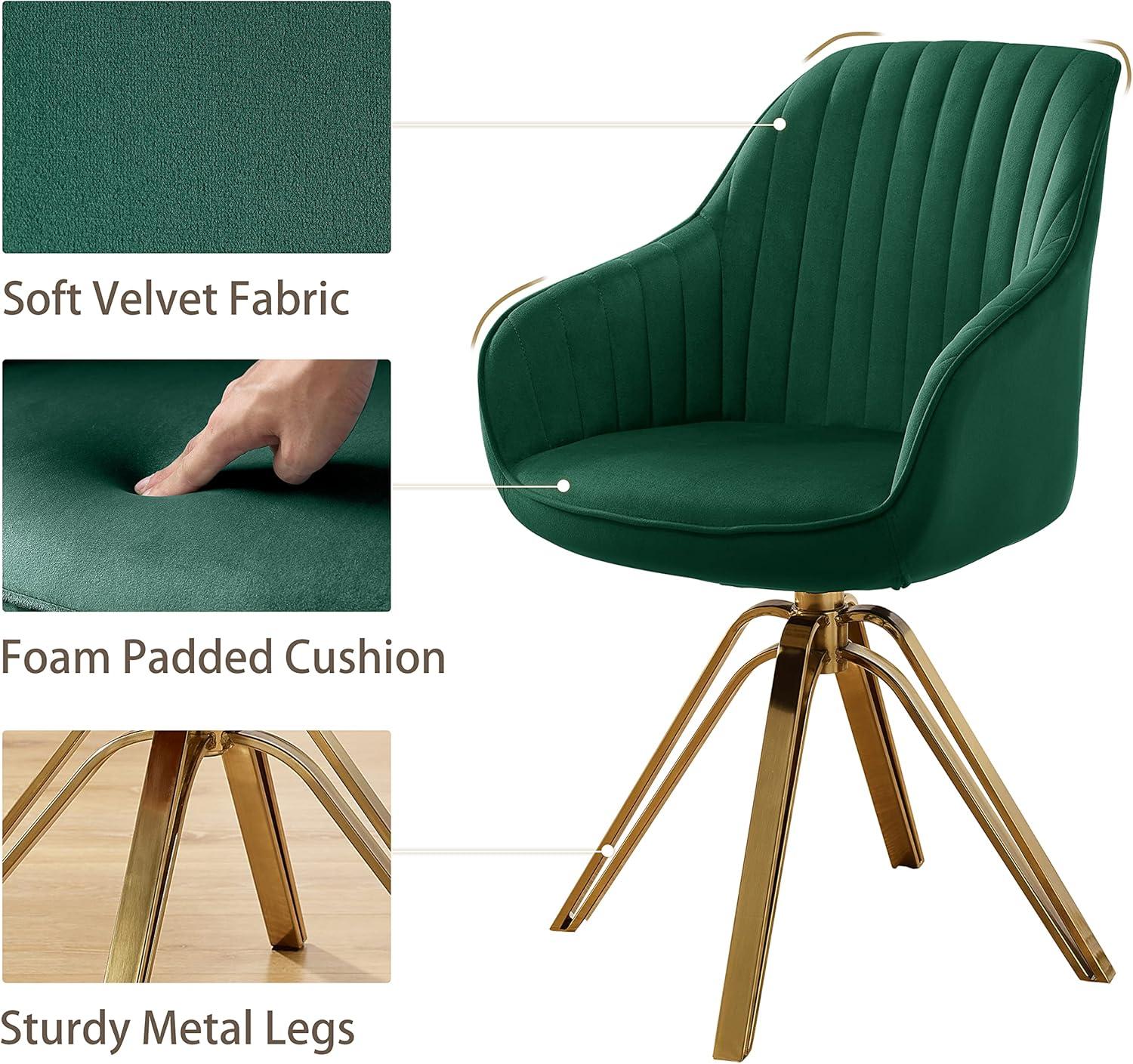 23 in. Green Velvet & Gold Swivel Arm Chair