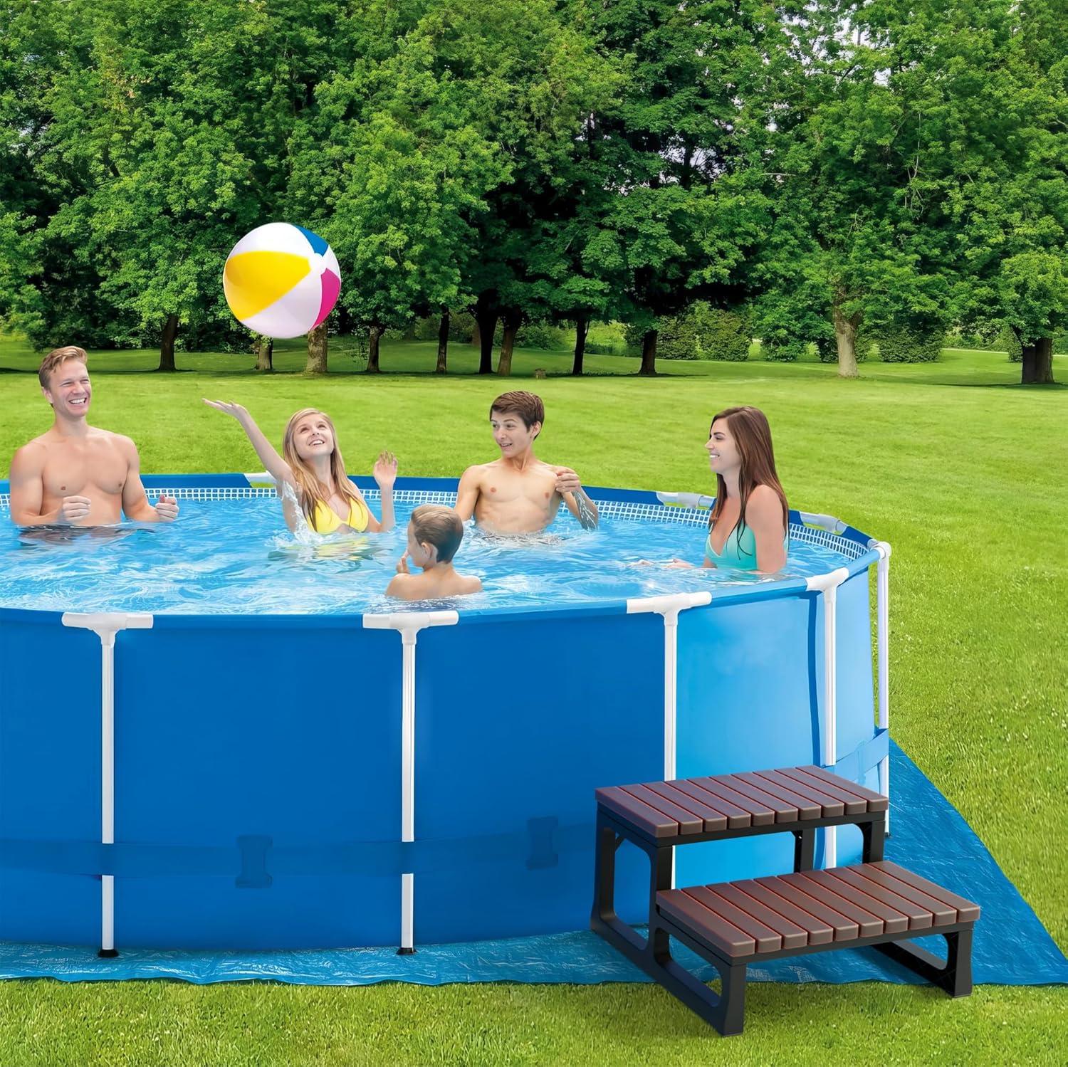 Hot Tub Steps Grey/Spa Steps for Round or Straight Sided Spa, Non-Slip Steps for Outdoor/Indoor (Grey)