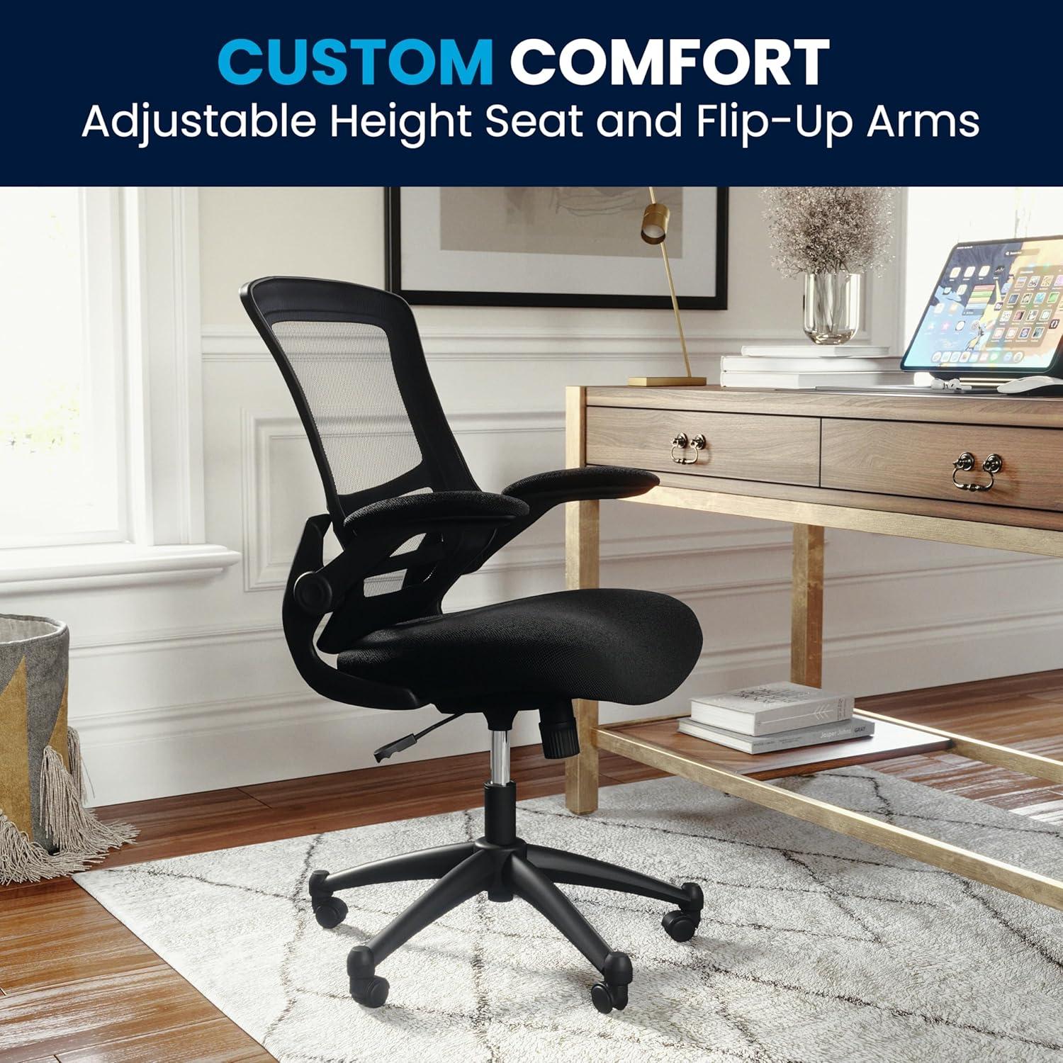 Flash Furniture Kelista Ergonomic Mesh Mid-Back Swivel Office Chair with Flip-Up Armrests, Black