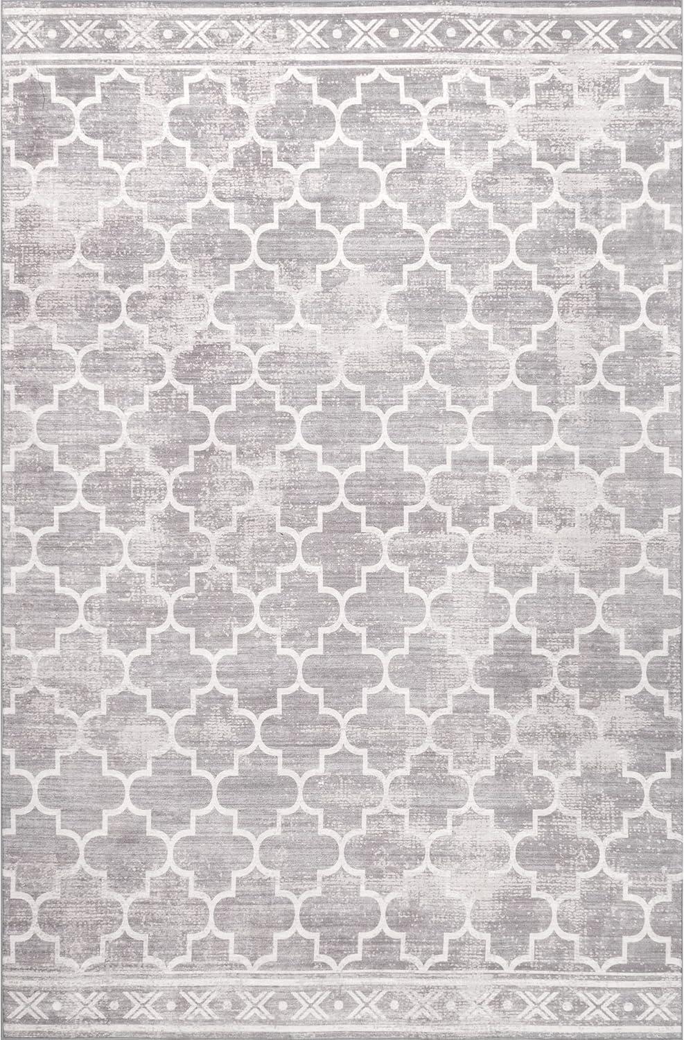 Gray Geometric Synthetic Washable Indoor/Outdoor Area Rug 3' x 5'