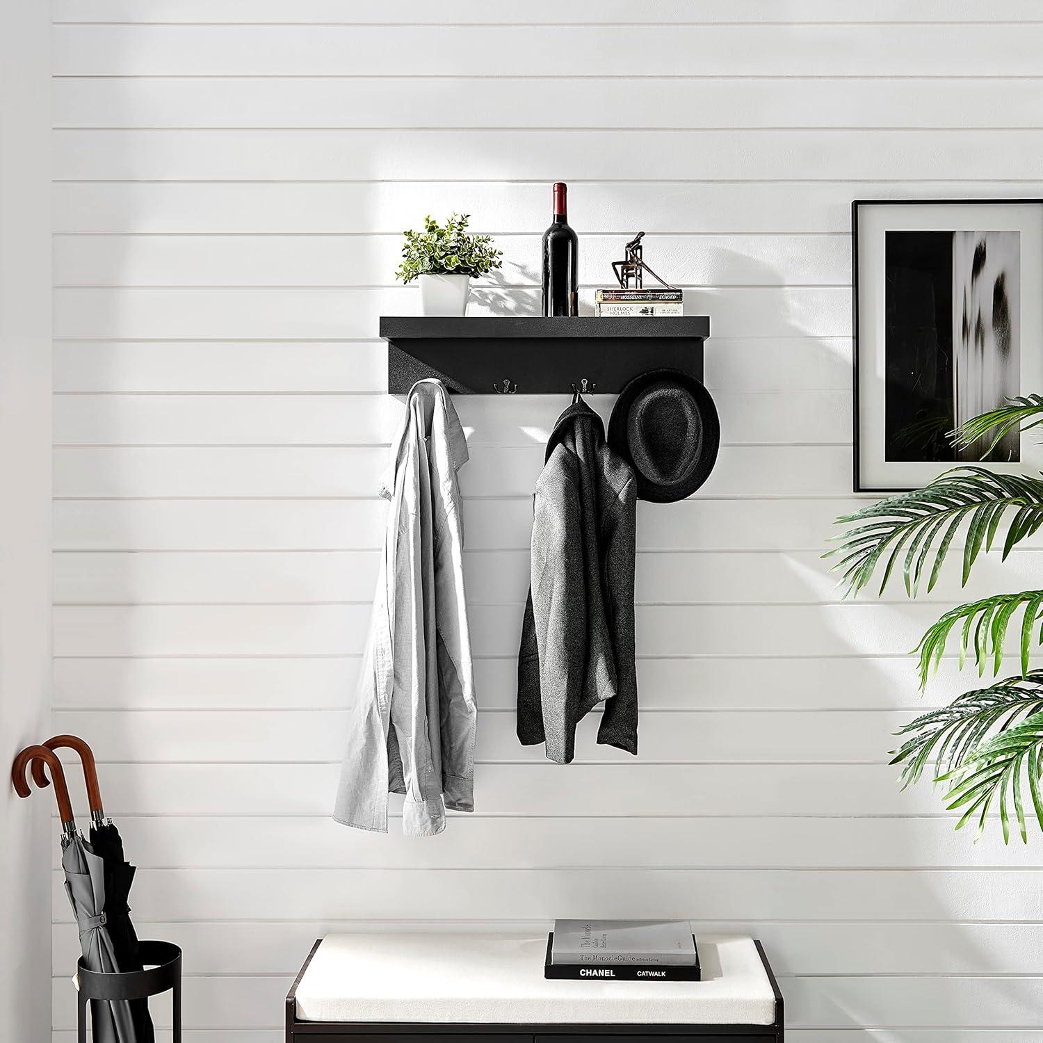 25.6" x 5.75" Wall Mounted Entryway Coat Rack with Decorative Ledge Shelf and Hooks - Danya B.