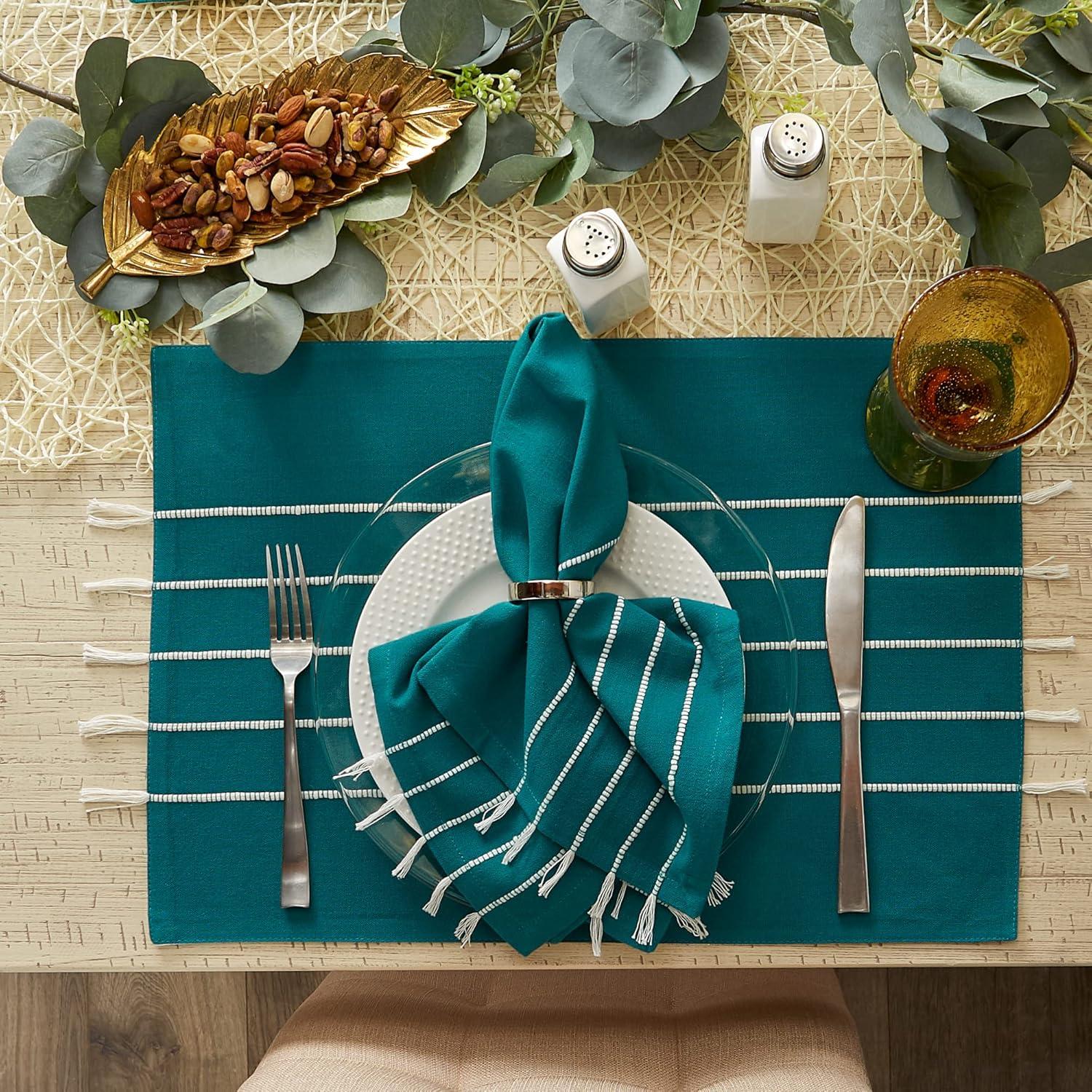 Teal Stripe Tassel Placemat (Set of 4)