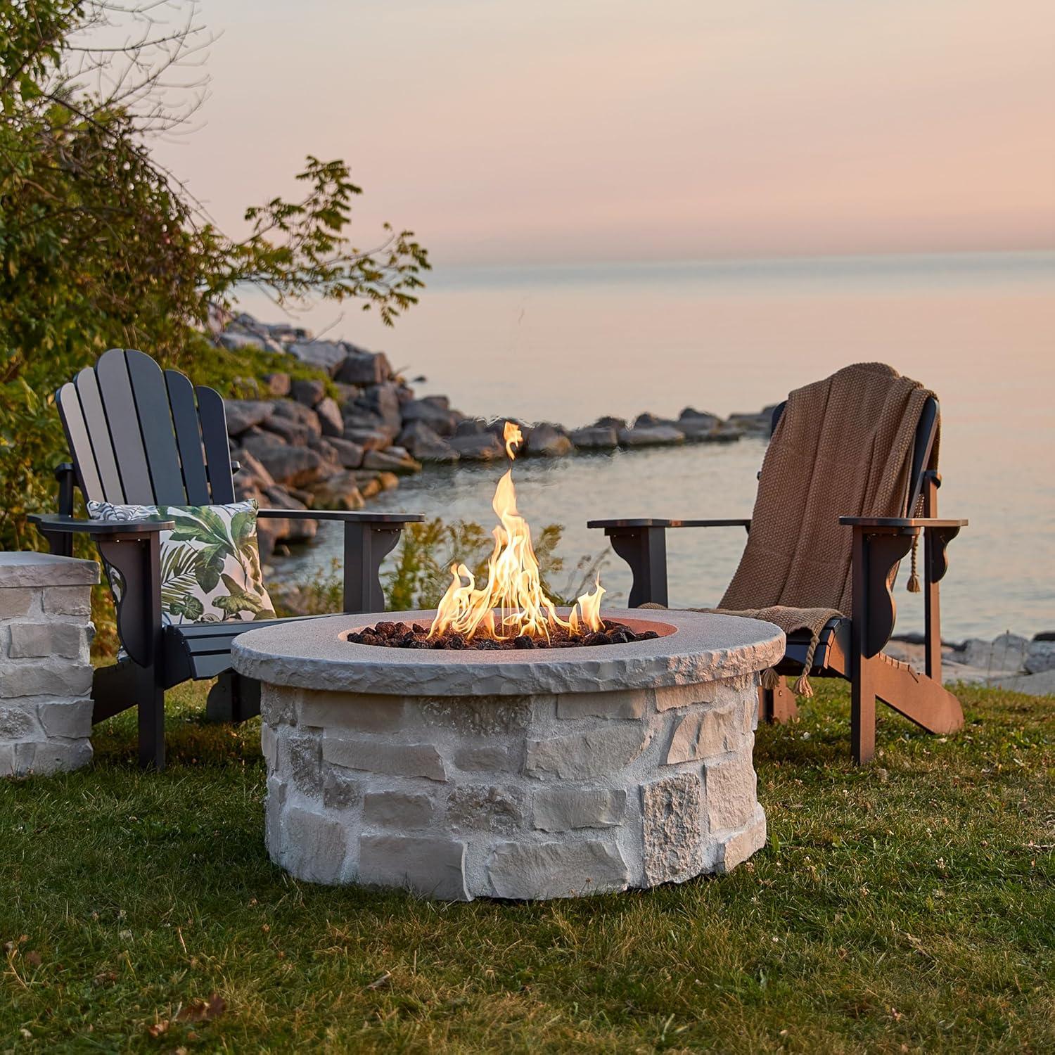 Real Flame Scottsdale 40" Round Stone Propane Fire Pit Table By Real Flame