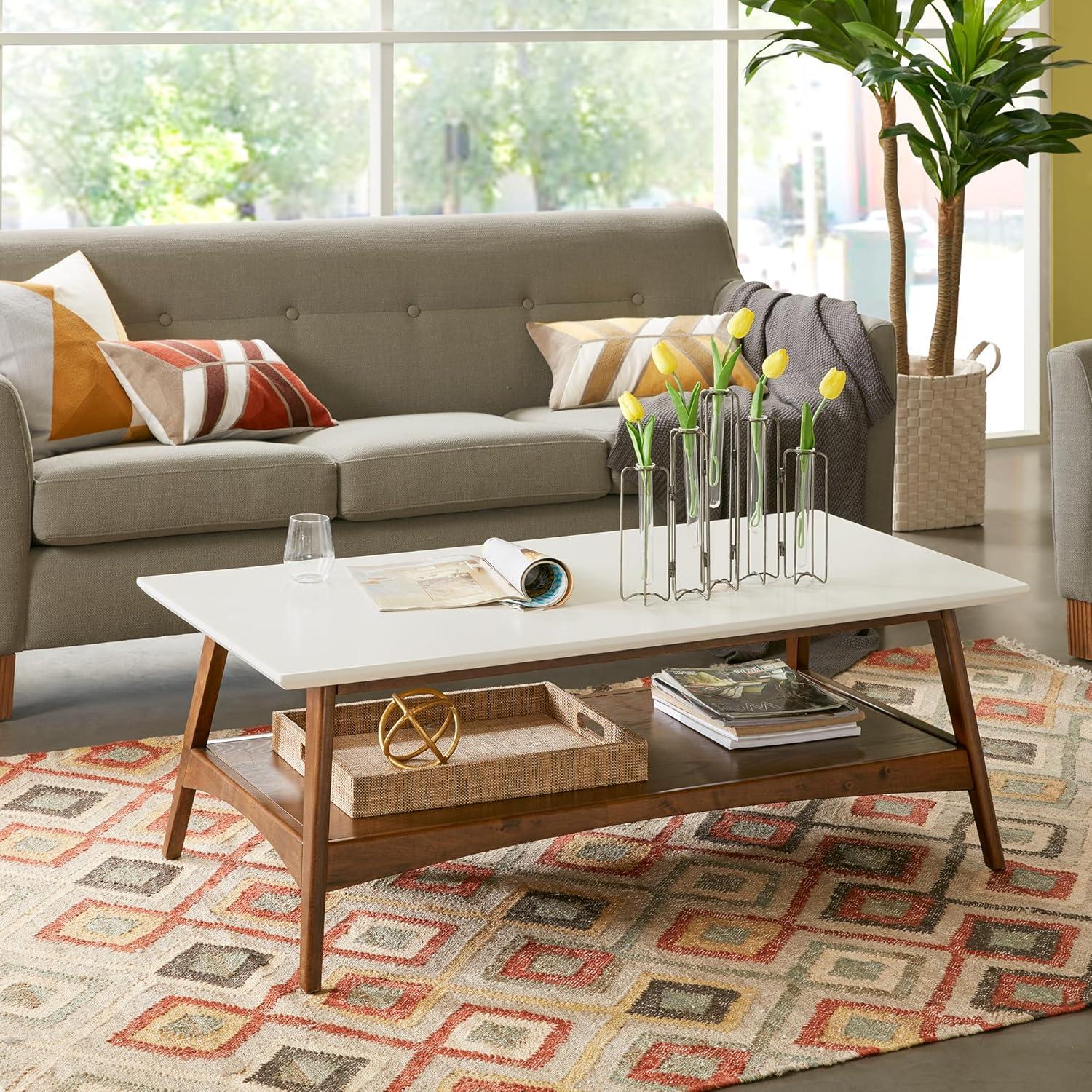 Avenu Mid-Century Rectangular Coffee Table with Oak Veneer Shelf