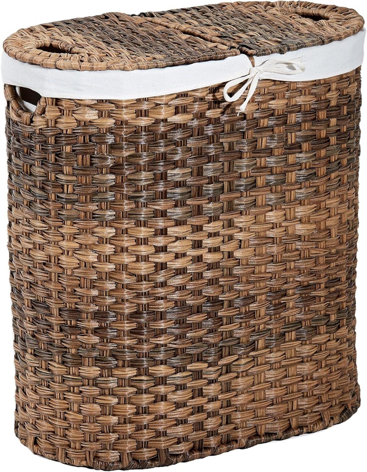 Handwoven Double Lidded Oval Hamper Sorter