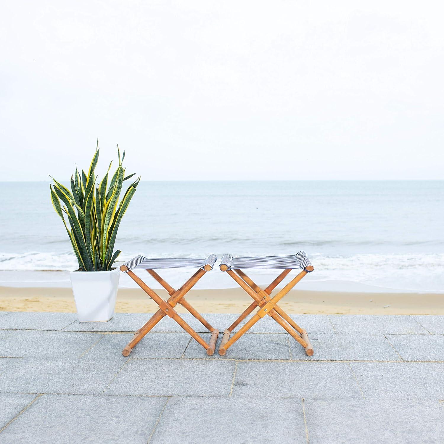 Breanne Stool Indoor/Outdoor (Set Of 2) - PAT7053 - Natural/Navy Stripe - Safavieh
