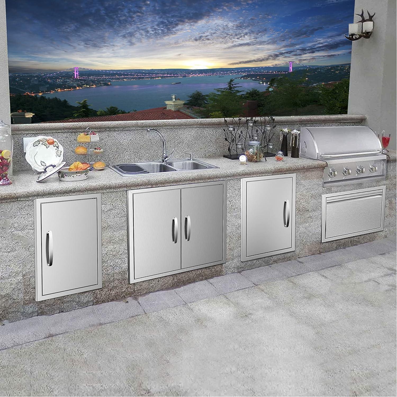Outdoor Kitchen Doors - 24W x 24H Inch, Double BBQ Access Doors, 304 Stainless Steel for Outdoor Kitchen Cabinet Grill Station or BBQ Island
