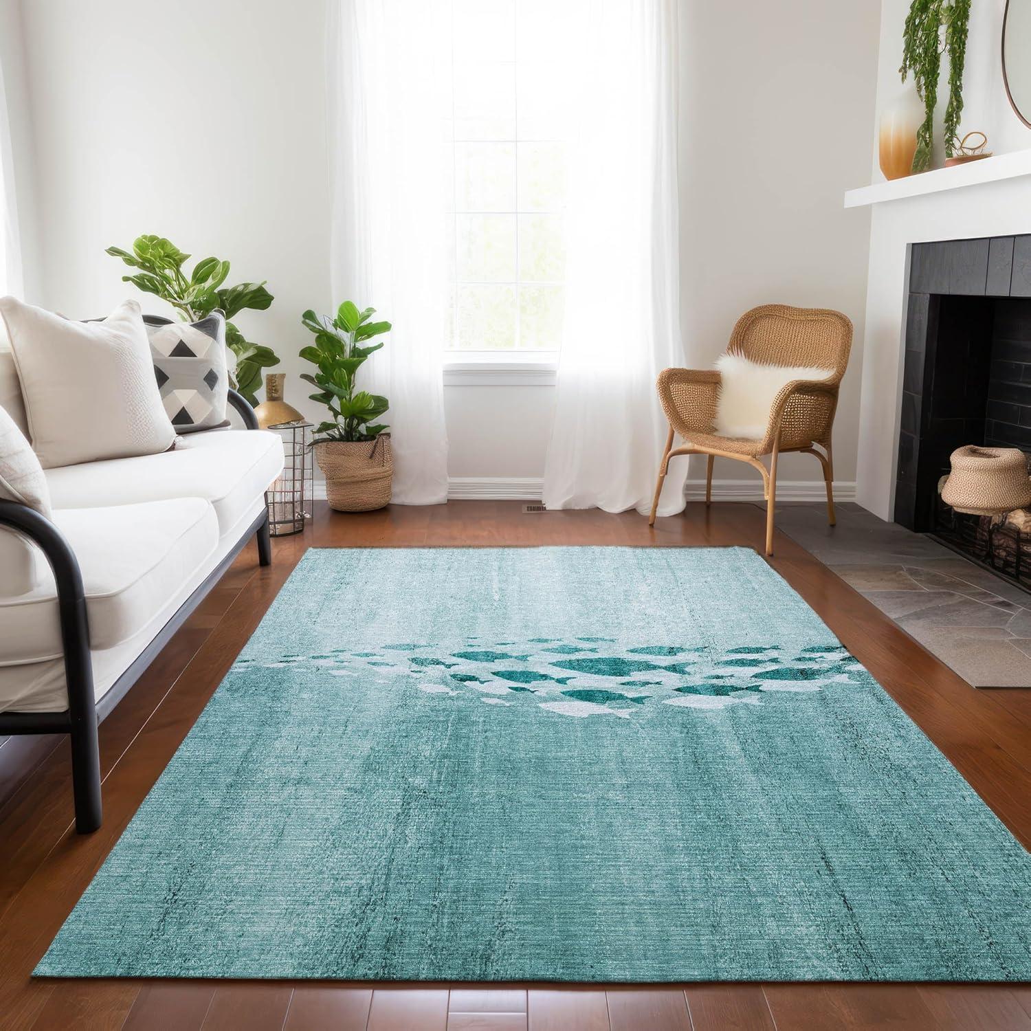 Addison Rugs Machine Washable Indoor/ Outdoor Chantille Modern Sea Life Rug Teal - 8' x 10'