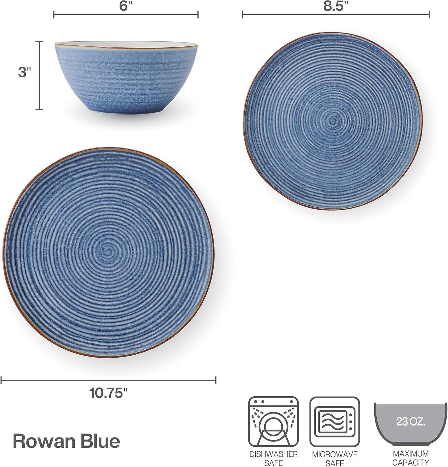 Rowan Blue Ceramic 12-Piece Dinnerware Set, Service for 4