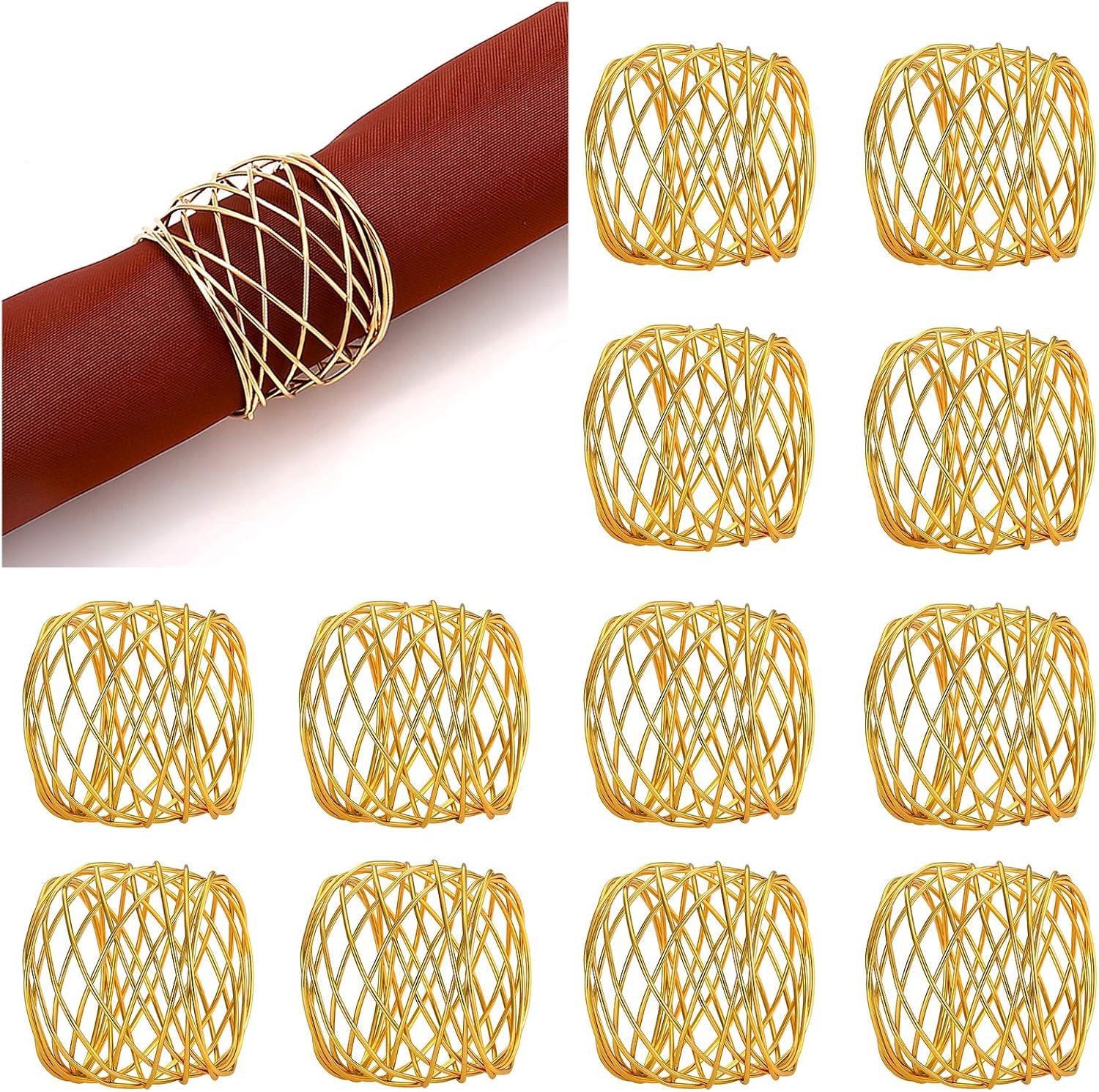 Gold Round Mesh Metal Napkin Rings, Set of 12