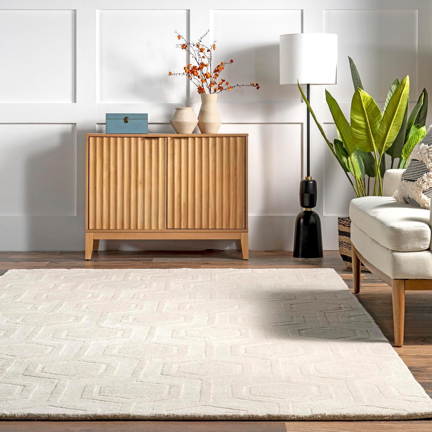Nuloom Ambrose Geometric 2x8 Wool Runner Indoor Area Rug for Living Room Bedroom Dining Room Entryway Hallway Kitchen, Ivory