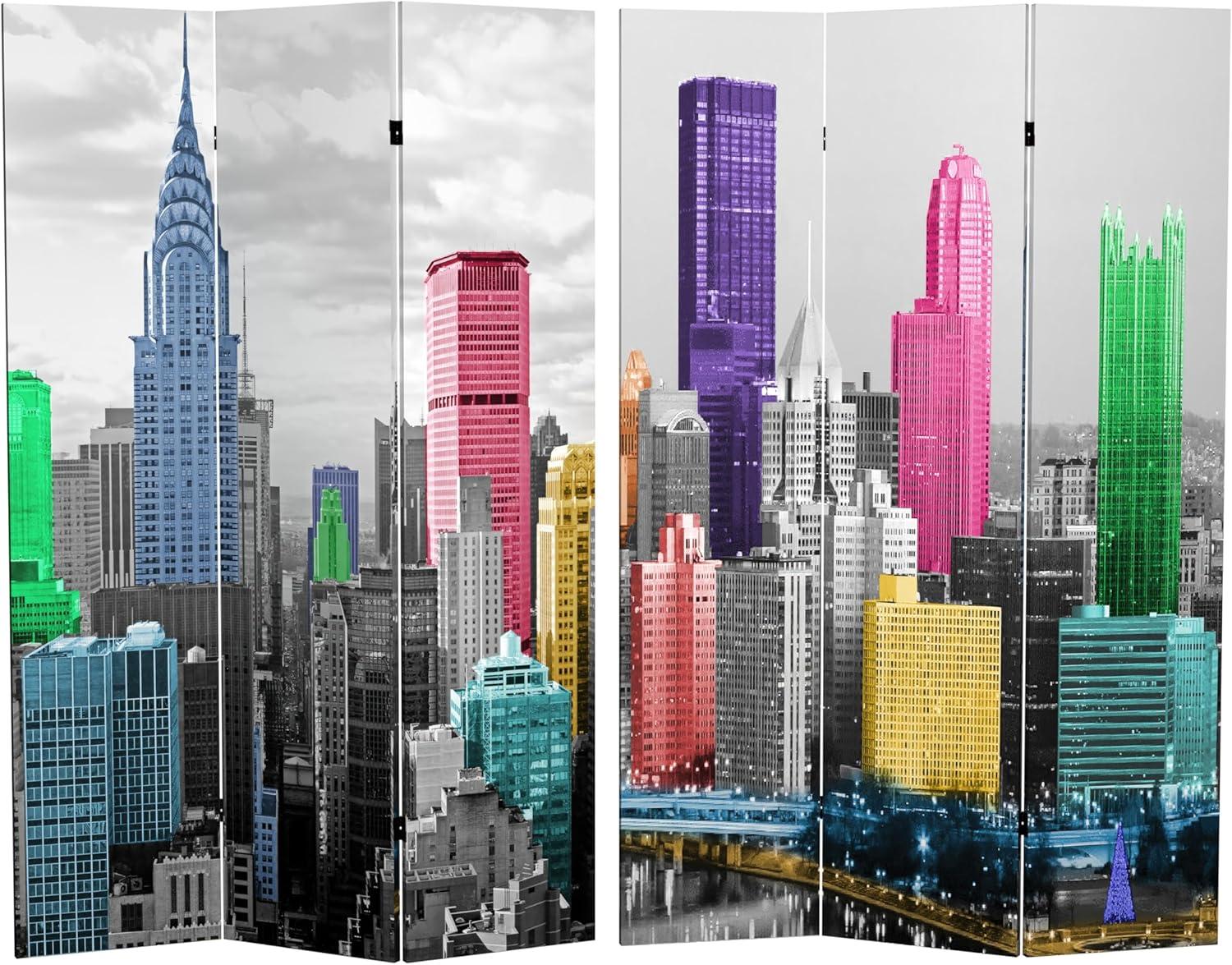 Colorful New York Scene 6 ft. Canvas Room Divider