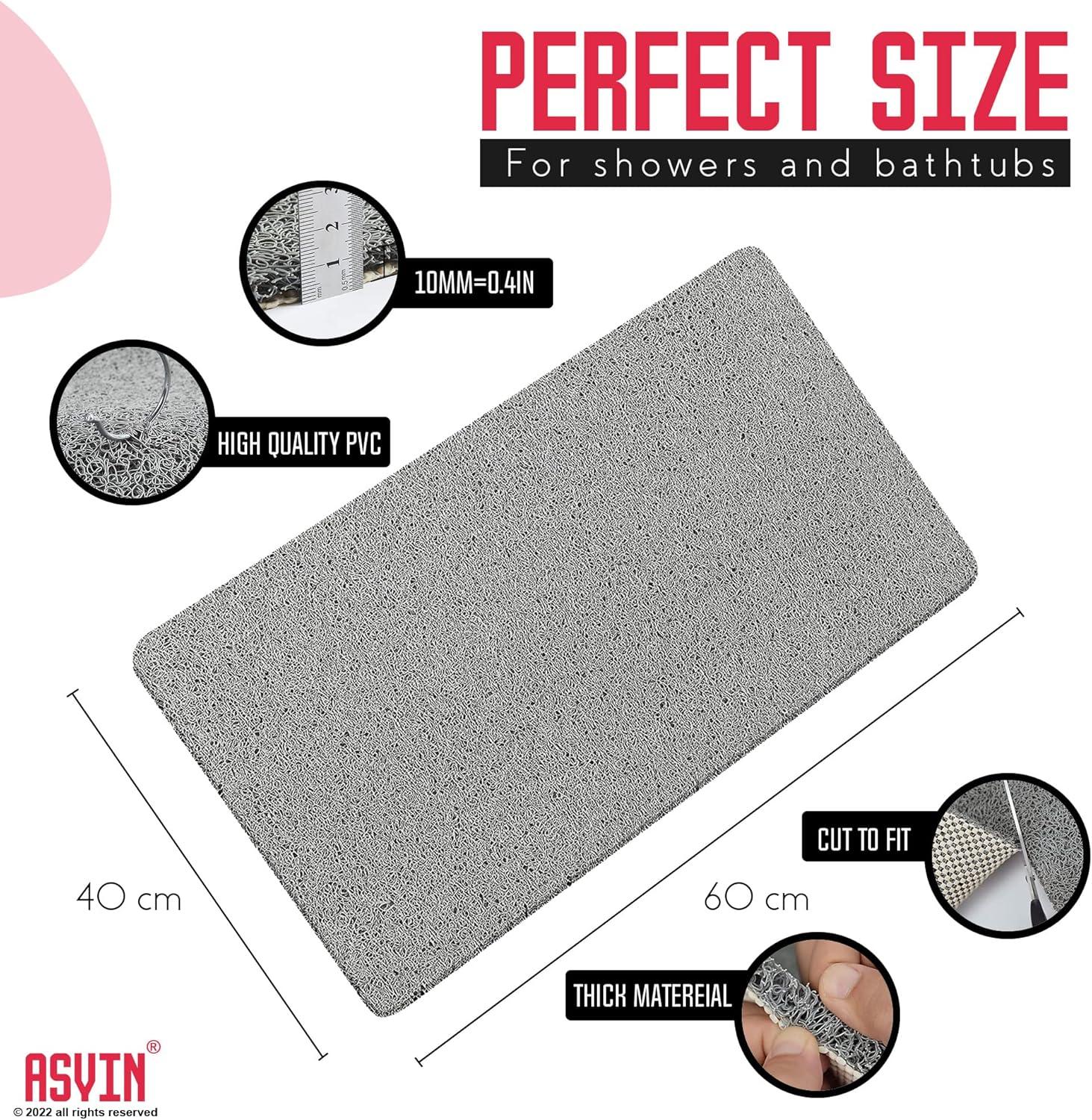 Asvin Soft Textured Non-Slip Bath Shower Tub Mat, 24x16 Inch, Grey, PVC Loofah Bathroom Mat