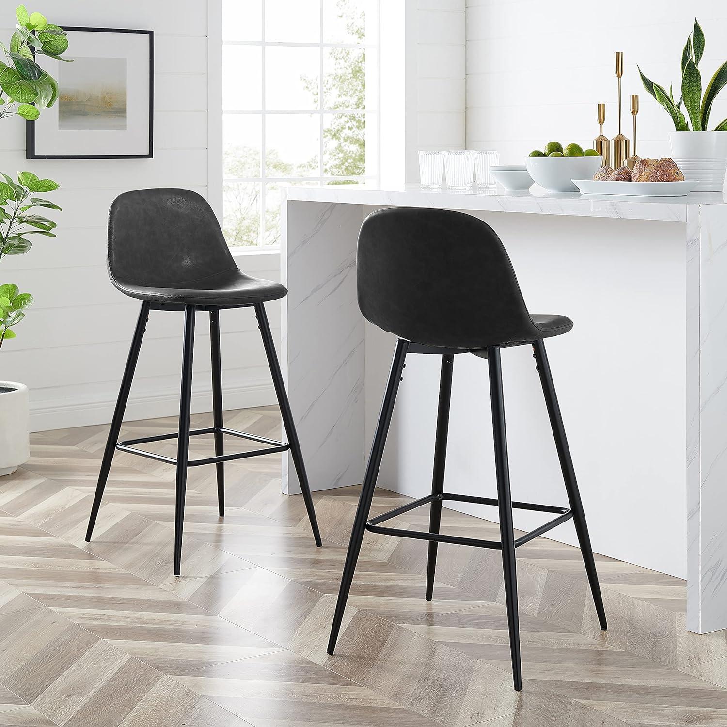 Weston Distressed Black Faux Leather Bar Stools, Set of 2