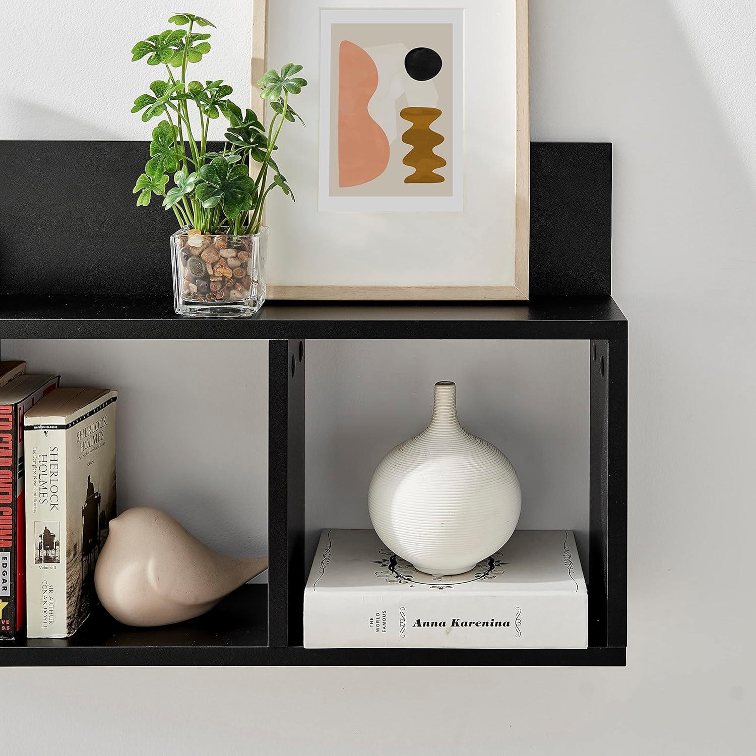 Danya B. 31.5" x 15.7" Modern 3 Cube Floating Wall Shelf with Display Ledge Black: Mid-Century Style, MDF & Iron