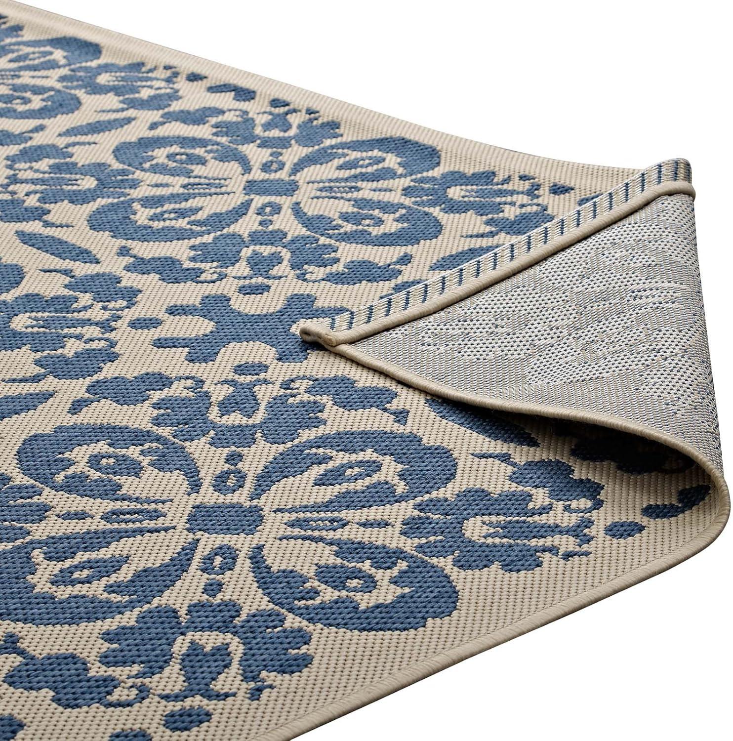 Ariana Vintage Floral Trellis 5x8 Blue and Beige Indoor-Outdoor Rug