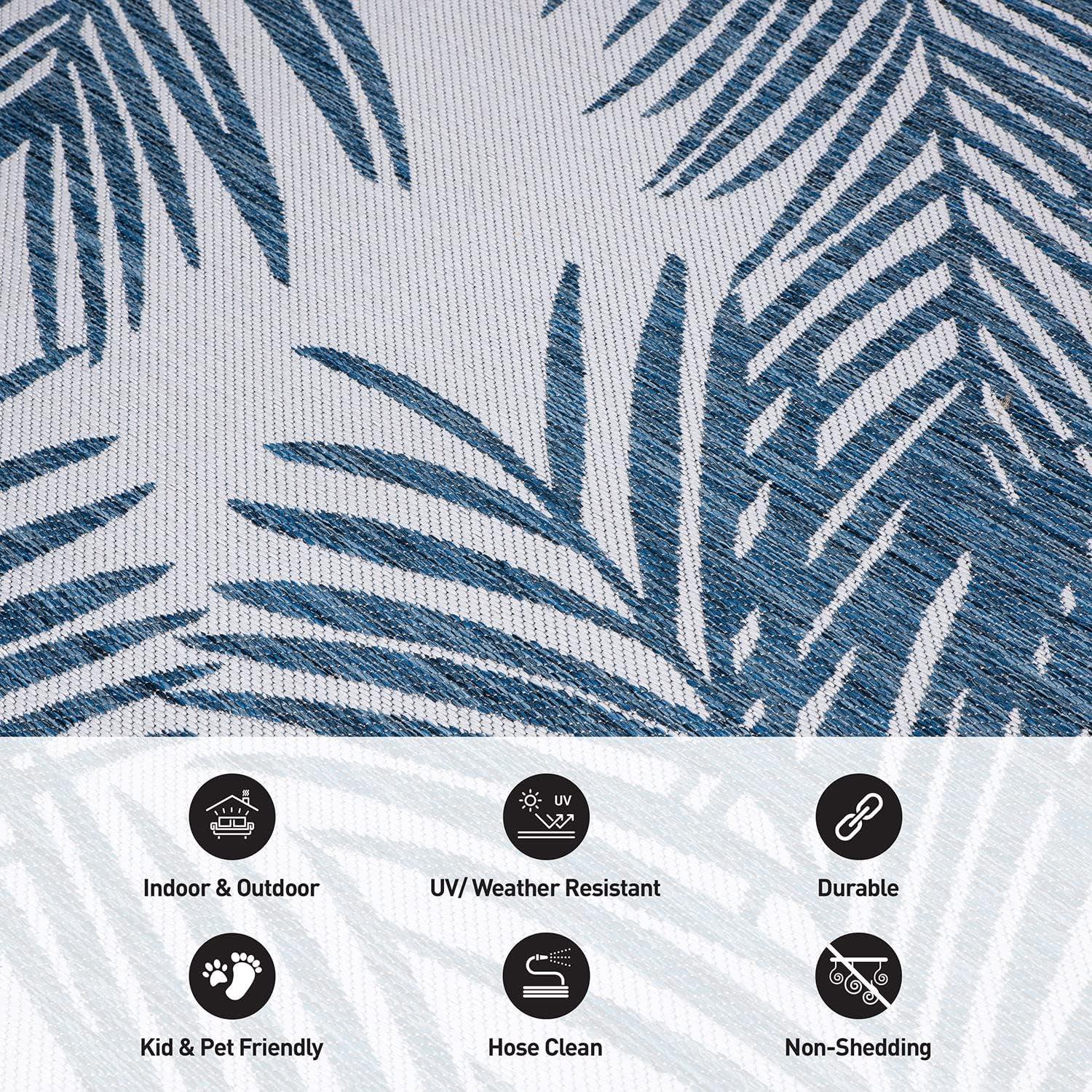 World Rug Gallery Contemporary Distressed Leaves Textured Flat Weave Indoor/Outdoor Area Rug - NAVY 7'10"X10'