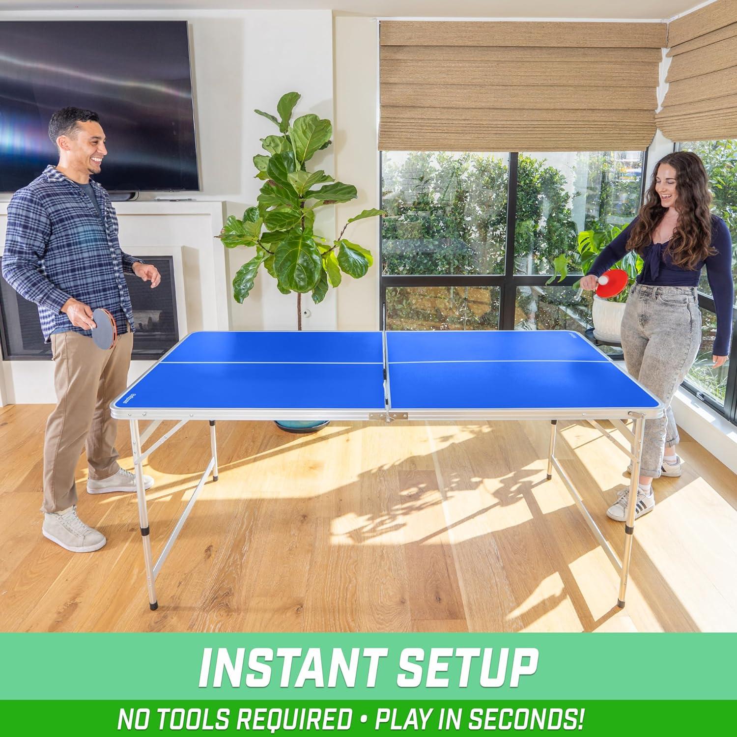 Blue Aluminum Folding Mid-Size Table Tennis Set with Net