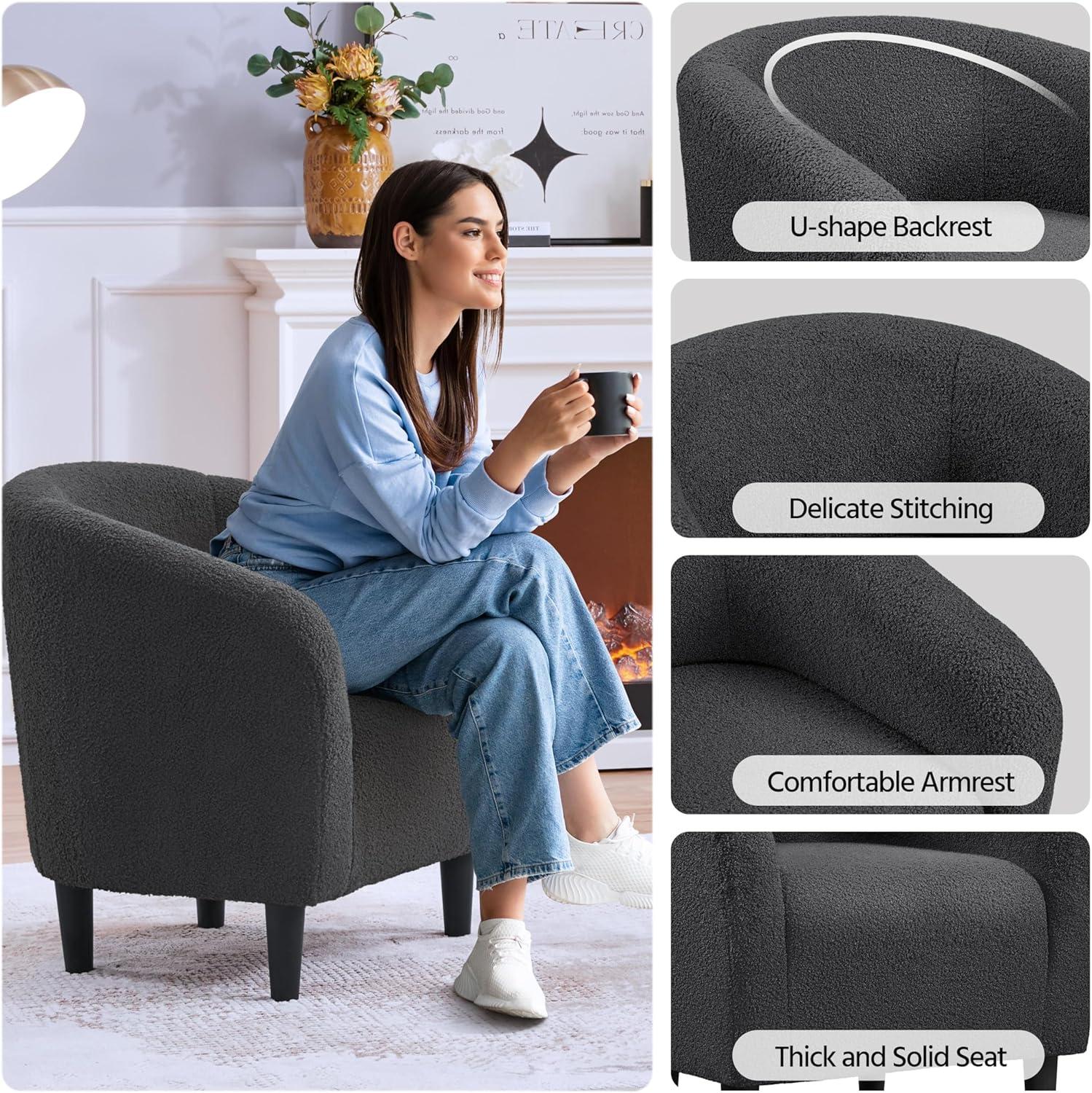 Yaheetech Upholstered Armchair Accent Barrel Chair, Dark Gray