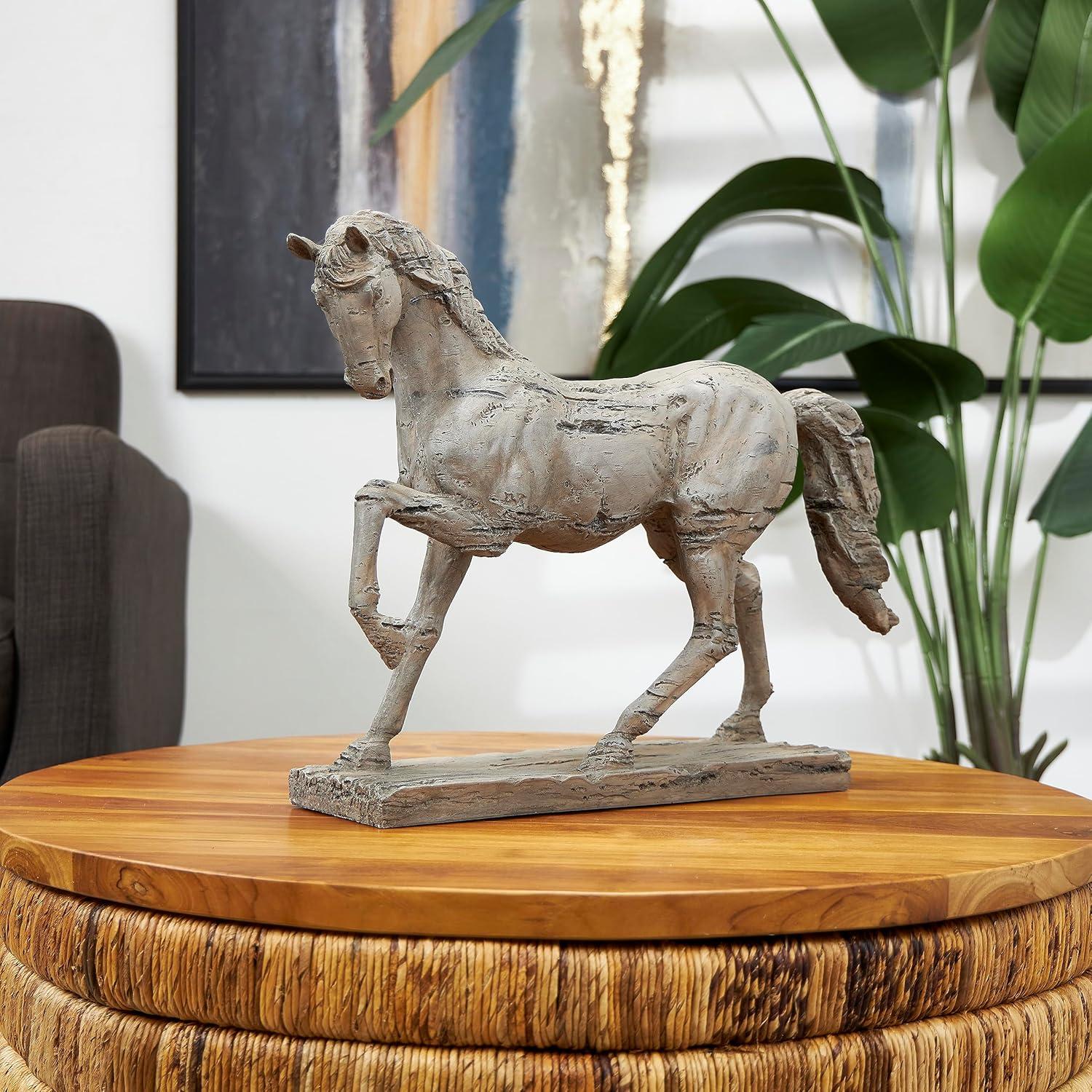 6 in. x 18 in. Beige Polystone Prancing Horse Sculpture