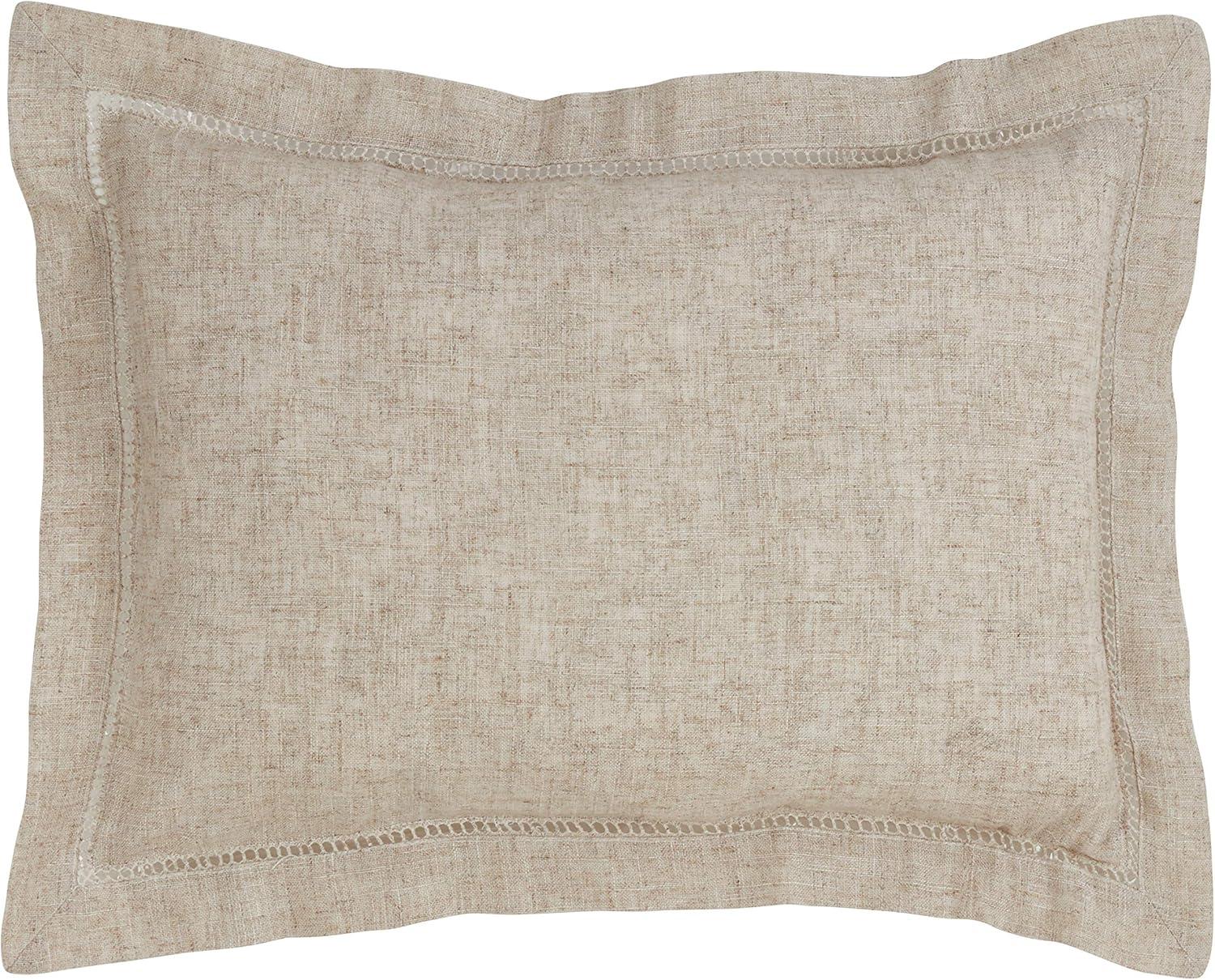 Natural Linen Blend Rectangular Lumbar Pillow with Flanged Edges