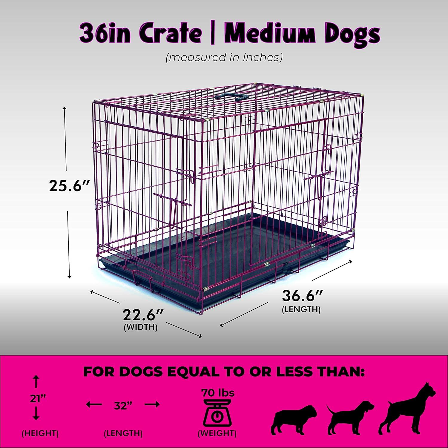 Medium Pink Metal Wire Rolling Dog Crate with Double Doors