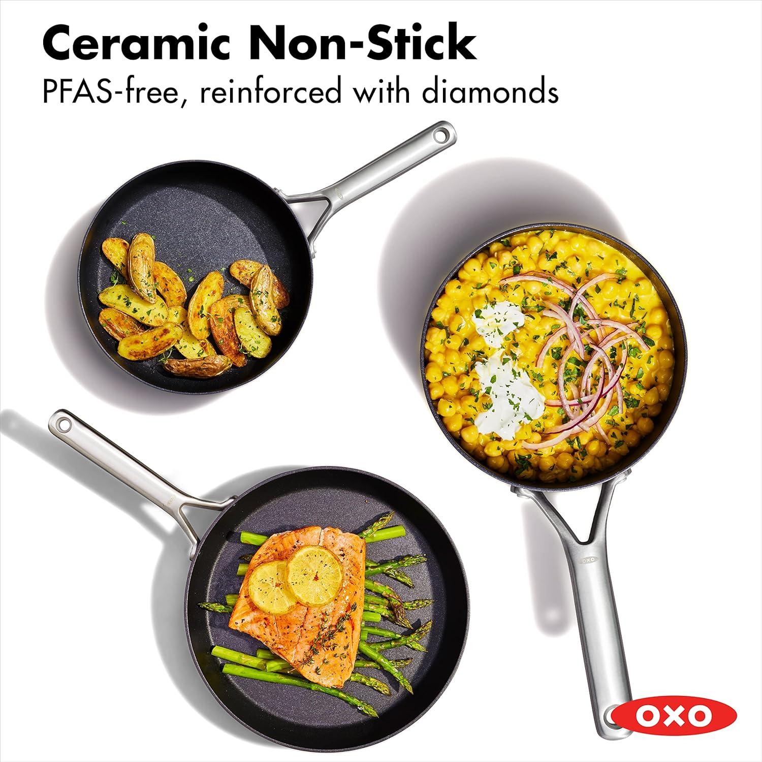 OXO 5pc Ceramic Pro Non-Stick Cookware Set Gray